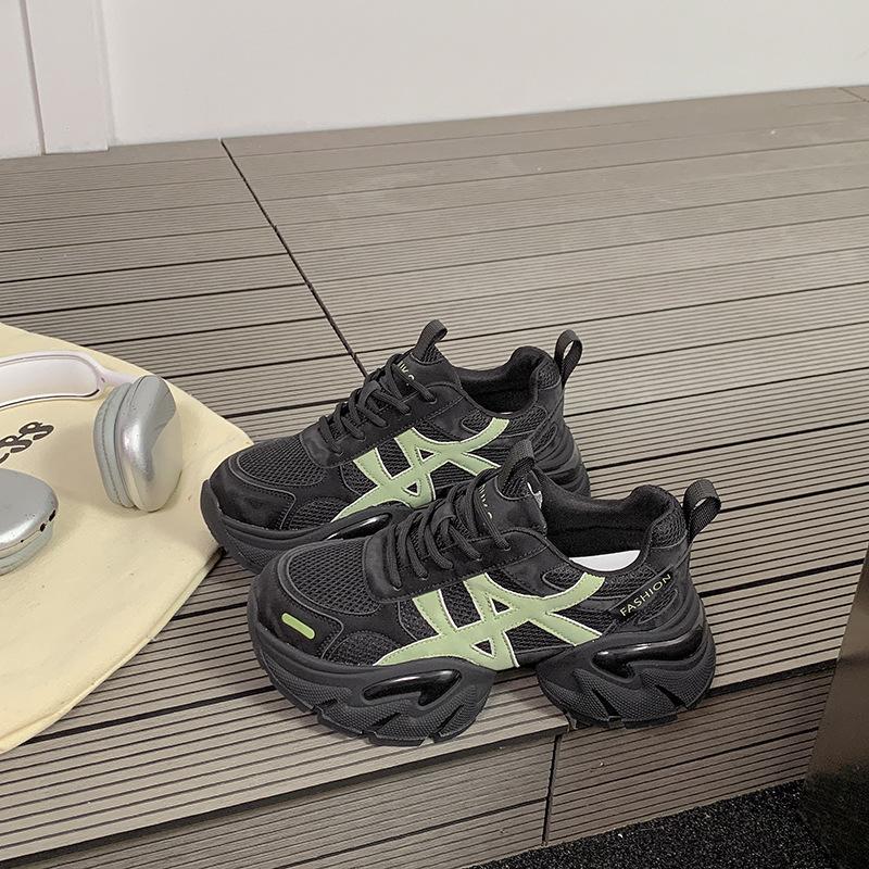 European Station Thick-soled Heightening Dad Shoes Women's 2025 Autumn New Comfortable Mesh Breathable Versatile Casual Sports Shoes