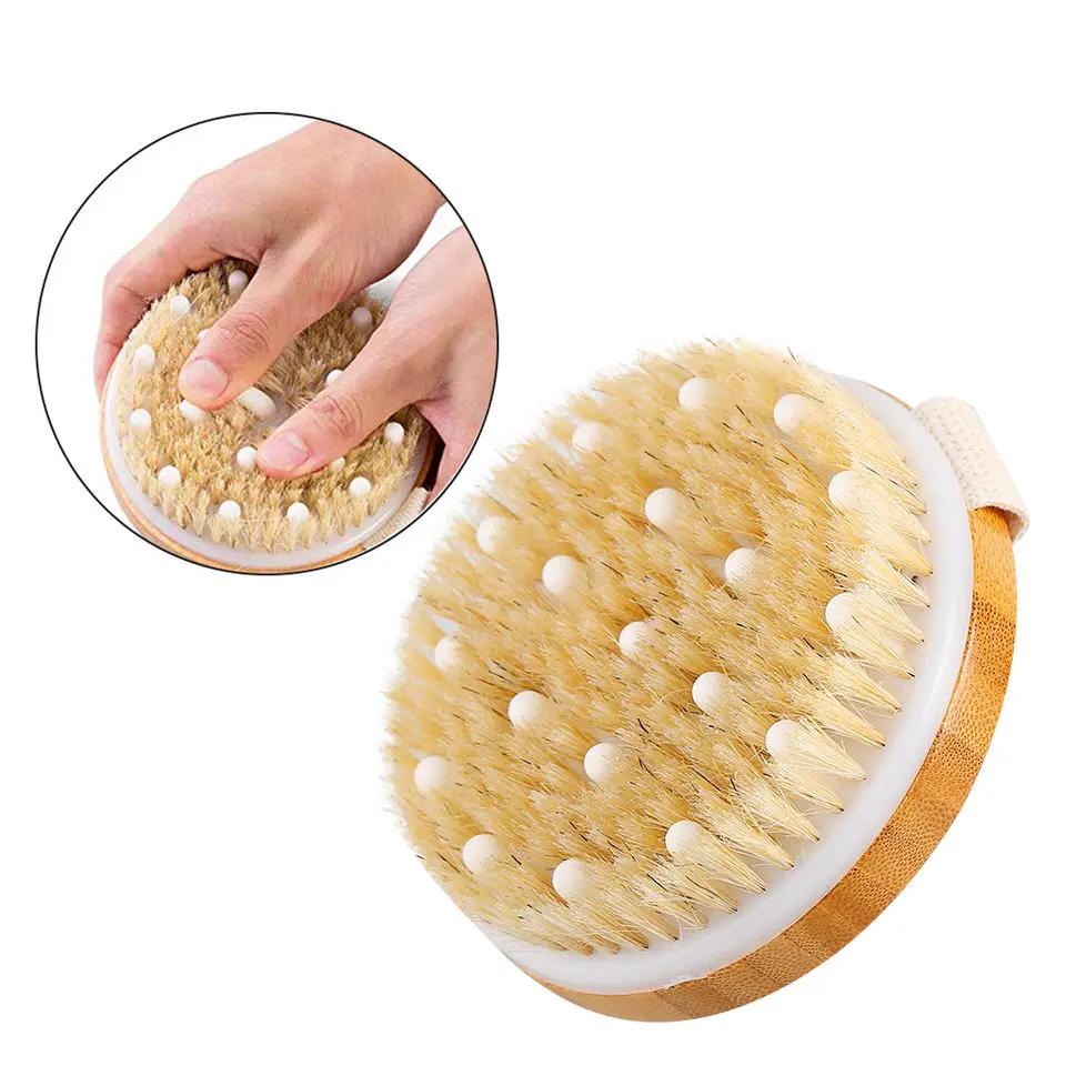 1pc Wooden Bath Brush-Ultra-Soft Exfoliating Body Brush with Massage Nodes, Wet/Dry Use for All Light Beige Types,High-Quality