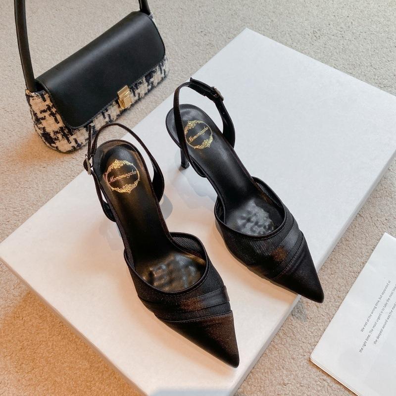 Pointed stiletto high heels women s early autumn new mesh splicing silk bag head sandals women 34 чёрный