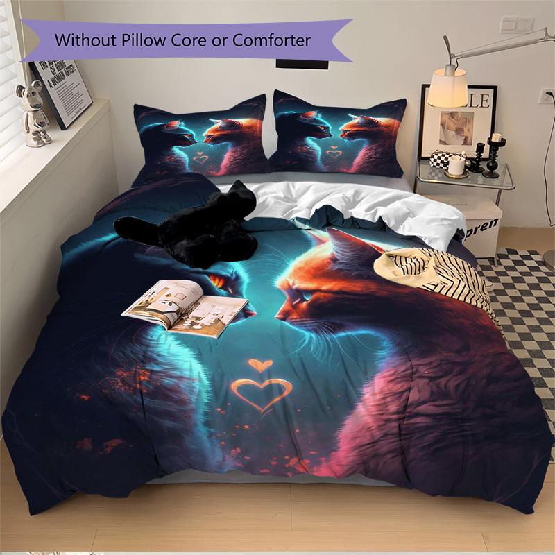 

3 шт. Аниме Набор постельного белья для любителей кошек - Включает один пододеяльник и две наволочки (Нет ядра) - Идеально подходит для декора спальни и гостевой комнаты, 135x200cm