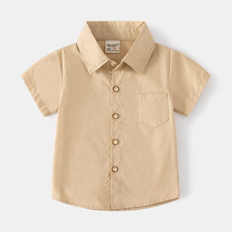 And Cool Boys' Short-Sleeved Shirts with Lapels, Kidsren's Shirts, Korean Style Summer Solid Color Cotton Tops for Small and Medium-Sized Kidsren