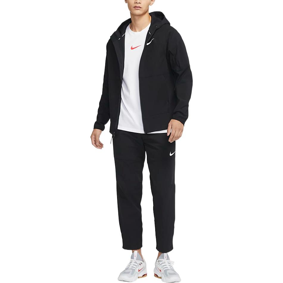 Nike Logo Print Stand Collar Hooded Jacket Men Jackets Black DQ6594-010