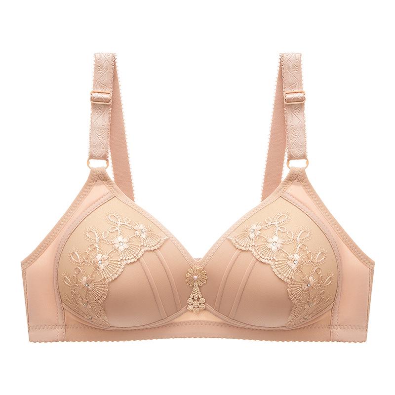 Shantou Women's Wire-Free Red Bra: Thin, Plus Size, Middle-Aged & Elderly, Adjustable, Side Support for Underarm Fat.