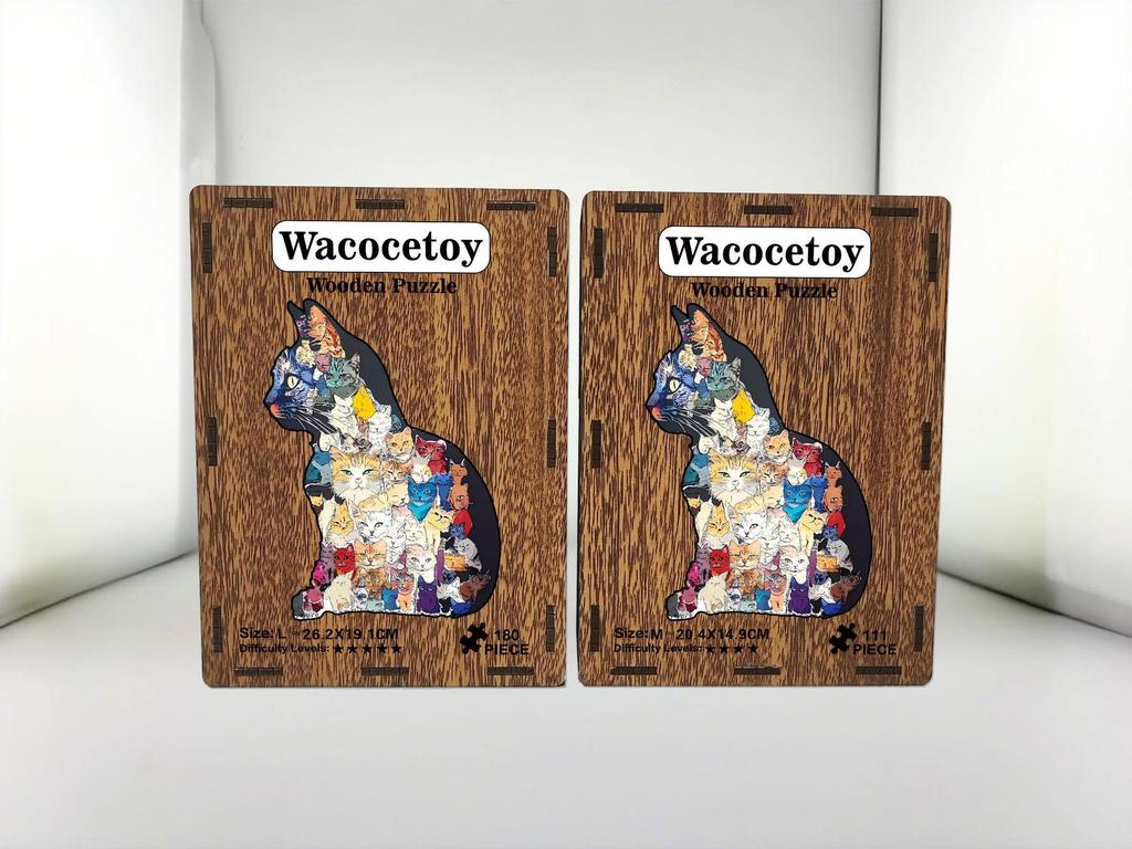 Wacocetoy Cross-Border Cat Collage Irregular Wooden Jigsaw Puzzle: Challenging Money Box Style
