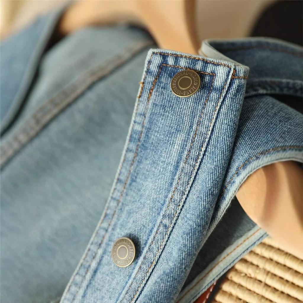 Spring Fashion Blue Denim Vests Women Korean Loose Short Jacket Sleeveless Vest Top O Neck Cotton Vest for Women