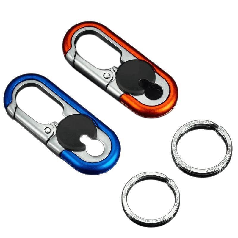 Rotatable Lock Carabiner Keychain Heavy Duty Metal Double Ring Anti-Lost Key Holder for Outdoor Hiking Camping Daily Use