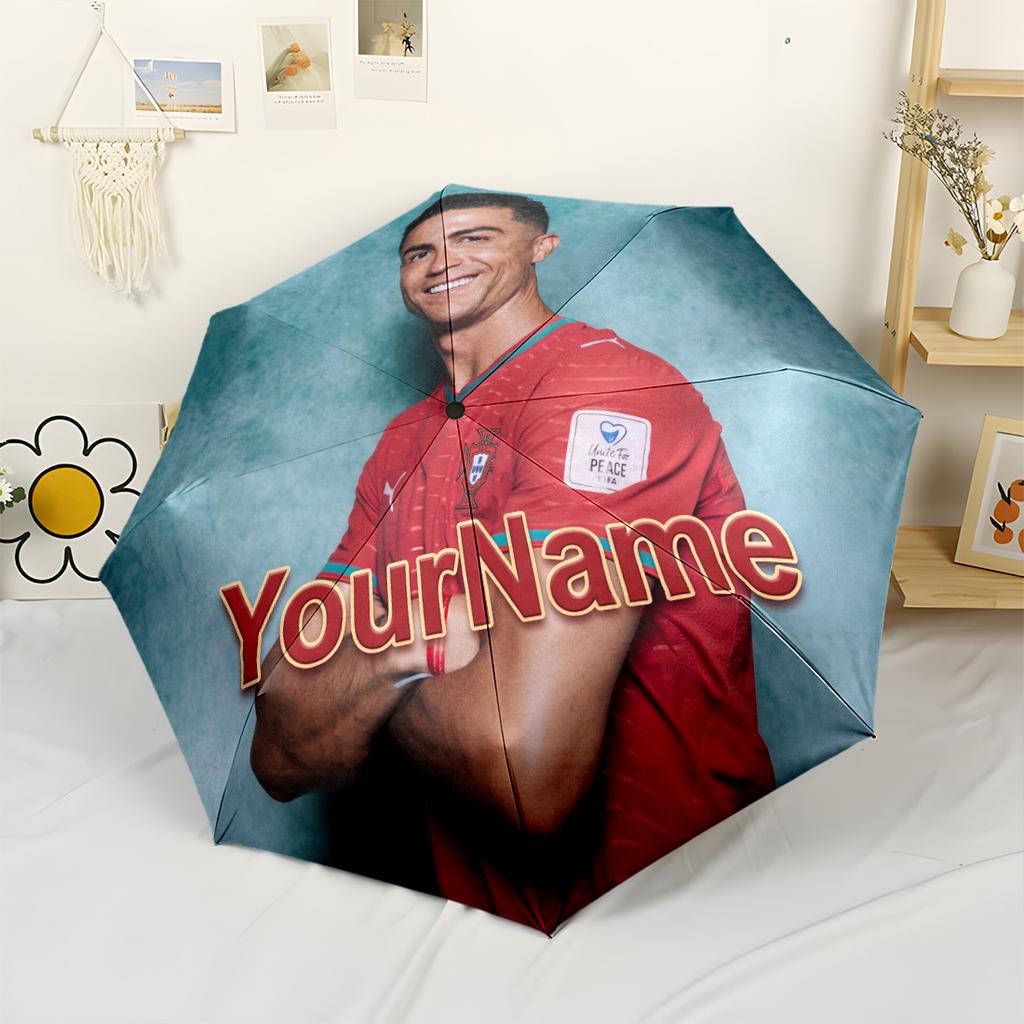 Cristiano Ronaldo Personalized Name Umbrella Portable Automatic Umbrella with 8-Rib Sturdy Construction All-Season Use Fashion Lovers