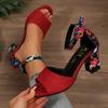 Scarpe Estive da Donna 2026 Sandali Alti Stampa Floreale Vintage Punta Aperta Tacco Alto Donna Casual Fibbia Cinturino alla Caviglia Sandali