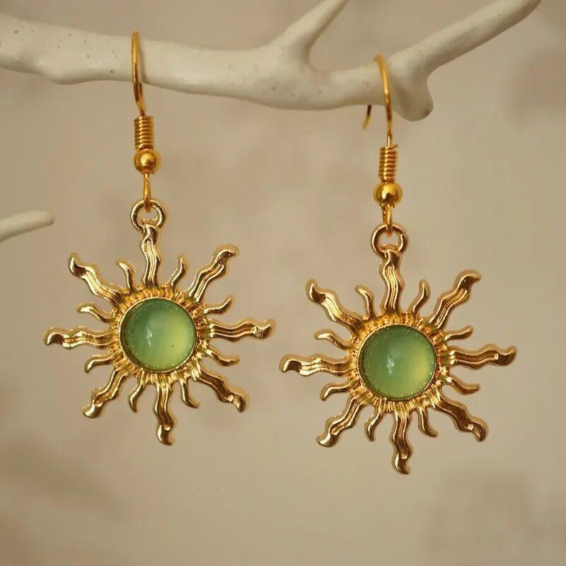 Sun Design Dangle Earrings, Fashionable Jewelry for Women, Trendy All-match & Exquisite Jewelry for Birthday Gift зелёный