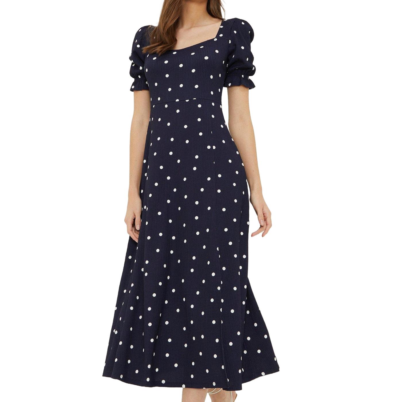 Dorothy Perkins Abito midi a pois con scollo a cuore da donna/signora 8 UK blu scuro