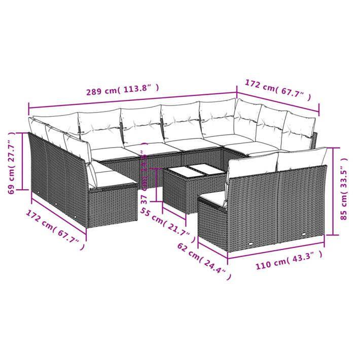 VidaXL Garden Lounge Set with Cushions 12 Pcs, Patio Sofas, Outdoor Furniture Set, Modern, Grey 3218361