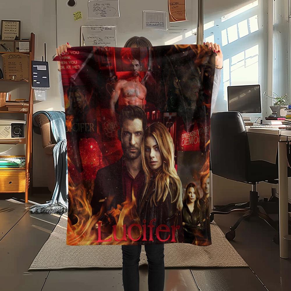 1Pc Lucifer Print Flannel Blanket, High quality Comfortable for All Seasons, Home Decor, Warmth and Comfort, Perfect for Gifts