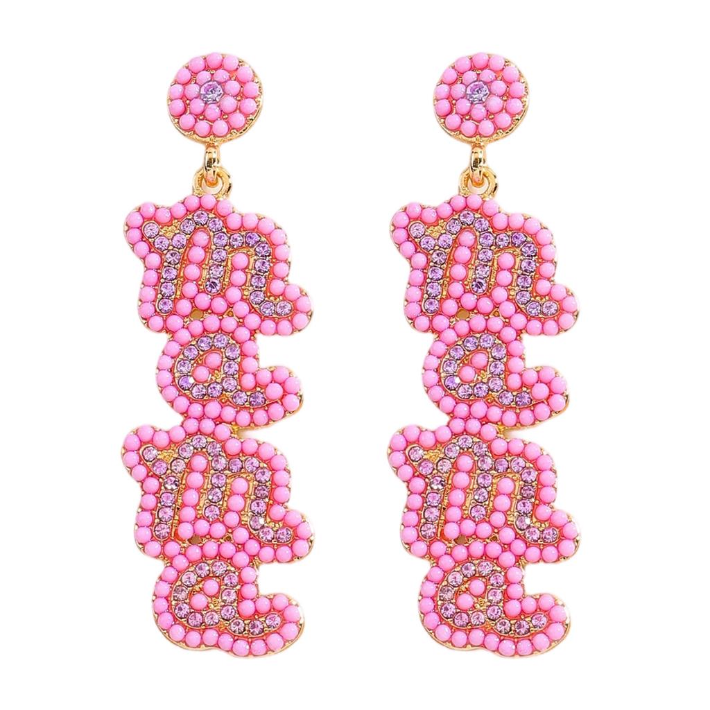 MAMA Letter Diamond Earrings Fashion Creative Festival Rice Bead Earrings Daily Versatile Earrings Women