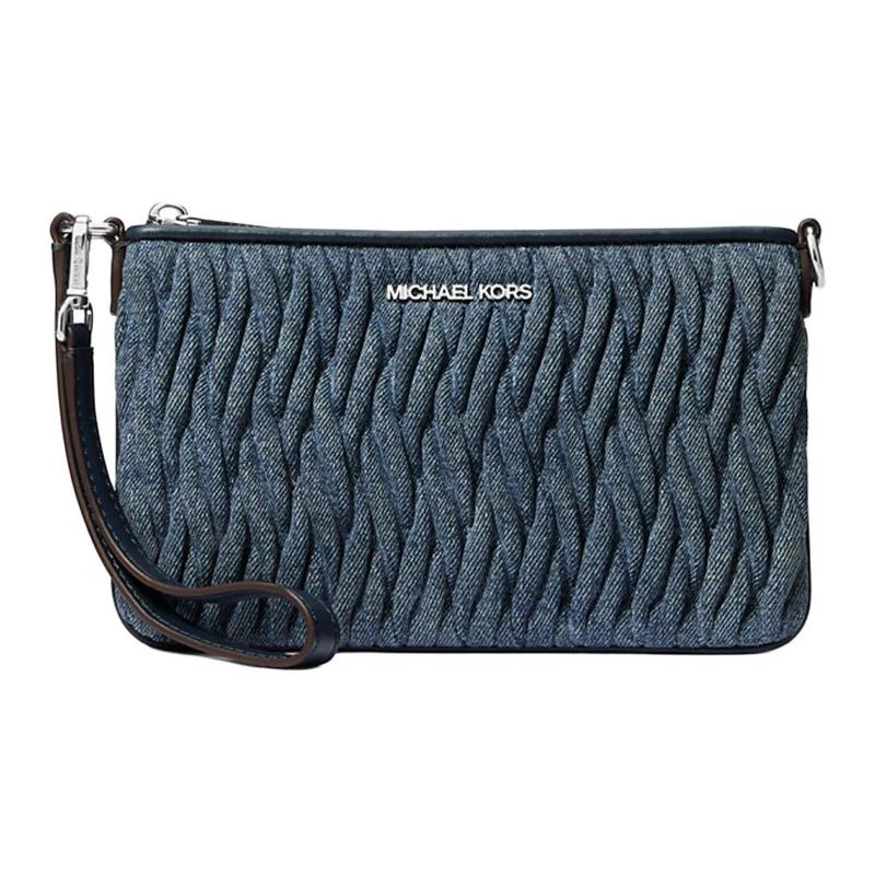 MICHAEL KORS Jet Set Travel Logo Silver Hardware Cotton Clutch Women s Blue синий