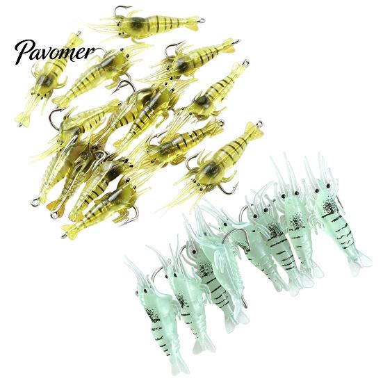 Saltwater Fishing Lure 5/10/20/40Pcs 4CM/1.3G Bionic Shrimp Soft Lure, Glow-in-the-dark Bass Lures Bait with Hook, Freshwater Swimbait Realistic
