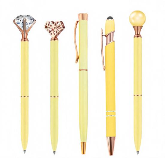 Metal Diamond Ballpoint Pen 5PCS Pens, with Sparkling Rhinestone Decor, Luxury Glitter Writing Smooth Press Mechanism Pen, for Kids Adults Stationery
