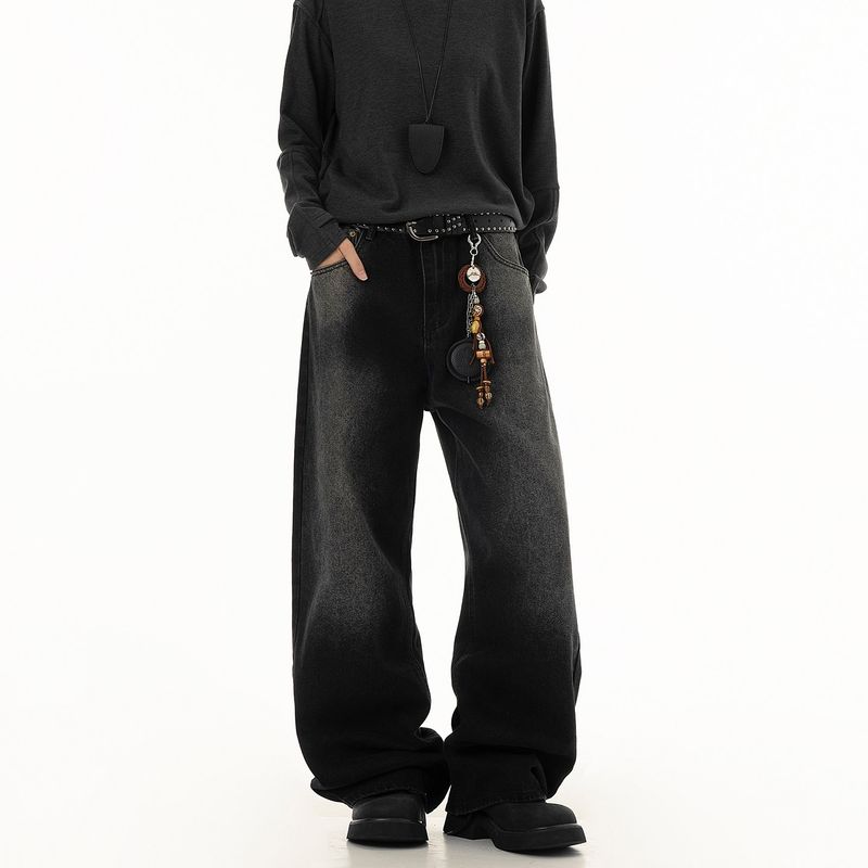 

Джинсы Dream Made American Retro Vintage с эффектом стирки для мужчин, повседневные брюки прямого кроя для мужчин на весну и осень Black XL