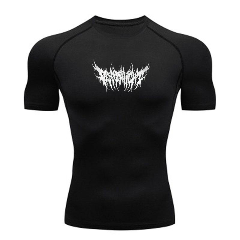 Men's Quick Dry Compression Fitness T-Shirt, Metal Spiky Graphic Breathable Athletic Workout Top for Gym Running Trainin