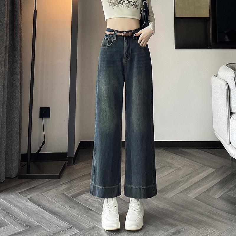 

Petite High-Waisted Wide-Leg Jeans for Women - Autumn/Winter Loose-Fit Eight or Nine-Point Pants Large