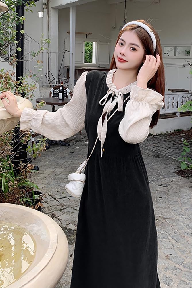 Chubikime Long Split Long Cute Dress with Soft Corduroy Loose Perfect for and Stylish and Casual Women's Dress, Sleeves, A-Line Ribbon, Fabric, Fit,