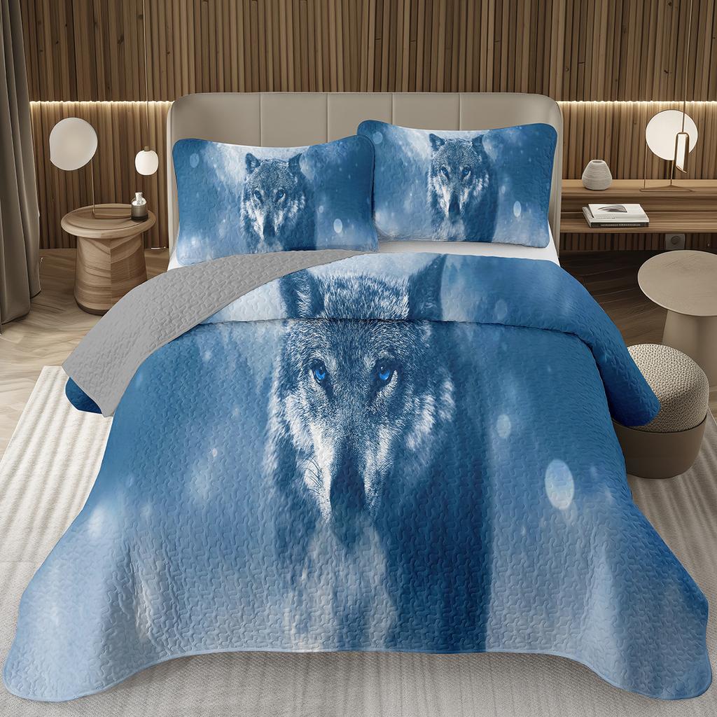 Wolf Bedspreads For Boys Teens Men Wild Safari Animal Coverlet Twin King Reversible Grey Bedding Set Wildlife Quilted Bedspread
