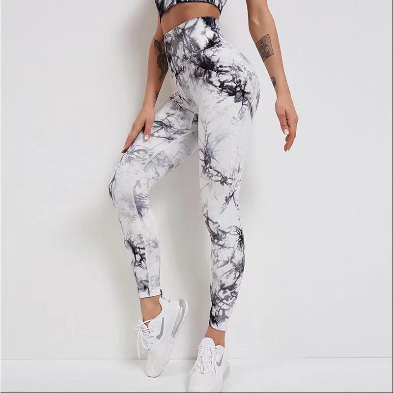 Women's High-Waist Tie-Dye Yoga Pants - European & American Style, Peach Hip-Lifting, Outerwear Fit