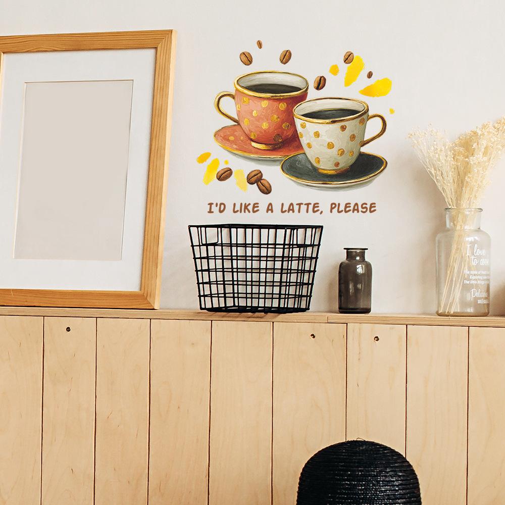 Personalized English Slogans and Coffee Cup Coffee Bean Home Background Decoration Wall Stickers