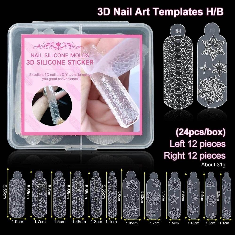 24PCS Snowflake Nail Crystals Molds Leopard Nail Art Molds  for Profional Use in Nail Salons