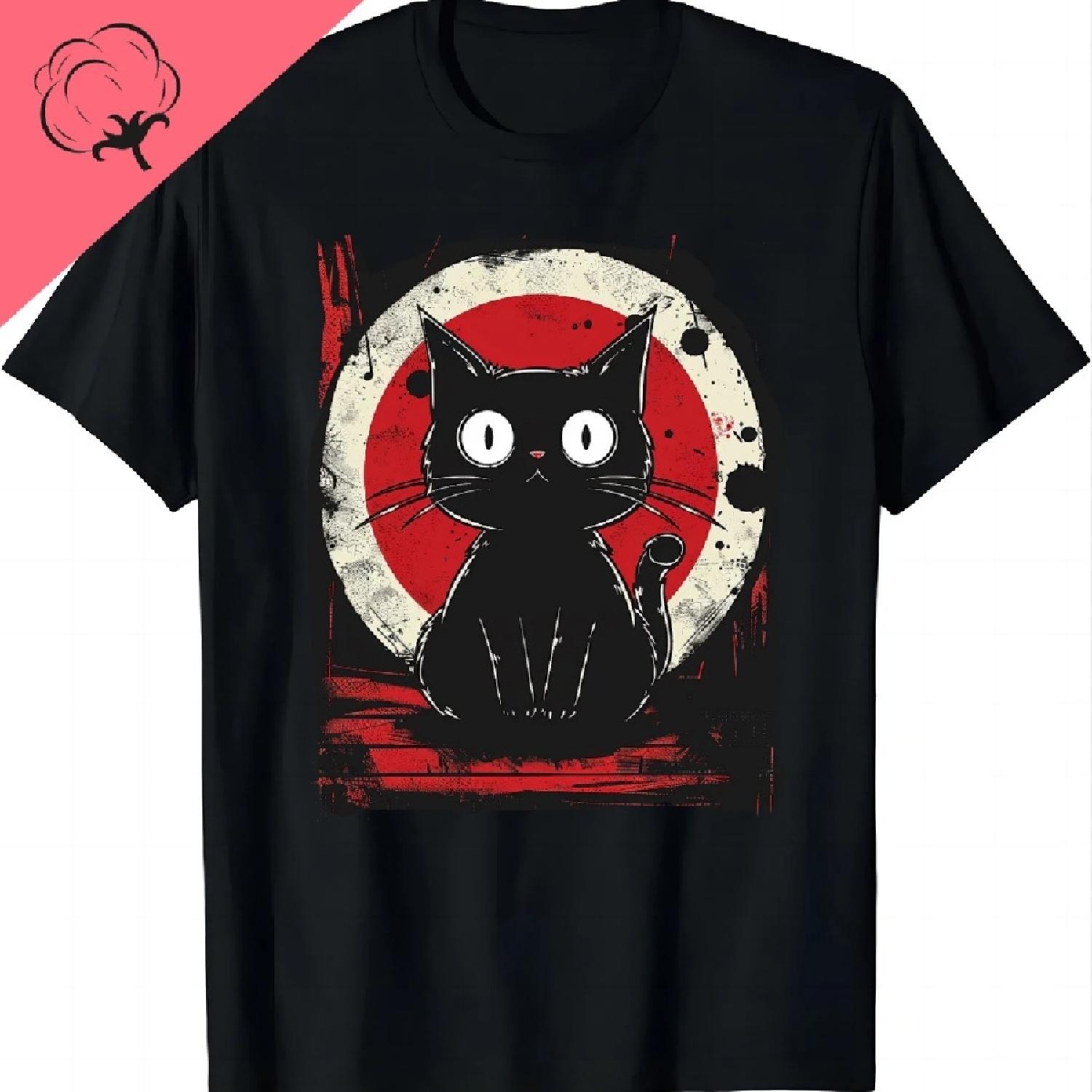 

Kawaii Cat Japanese Black Anime Cat T Shirt T-Shirt Kawaii Clothes Shirts for Women Tops Graphic T Shirts Camisetas XXXXXL чорний