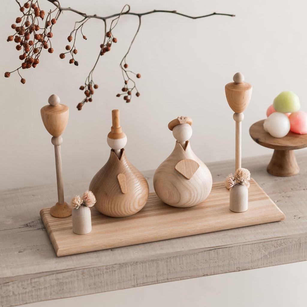 Bcbasics Original Set Box Vase Wooden Hina Doll Set Compact Tabletop Natural Wood Doll Decoration for Storage Stylish Interior Decor by Lemi Toys