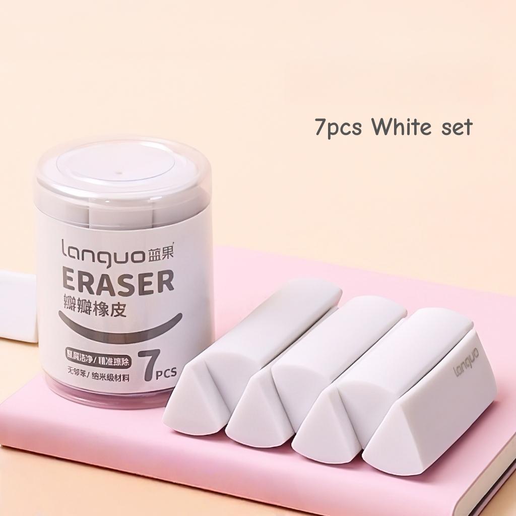 

7pcs Pencil Erasers Set Assorted Rainbow Colors Triangle Shape Less Dust Easy Grip Cleaning Tools for Pencil A7895