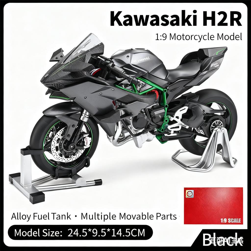 1/9 Kawasaki H2R Ninja with Spray Alloy Motorcycle Model Toy Vehicle Collection Sound and Light Off Road Autocycle Toys Car