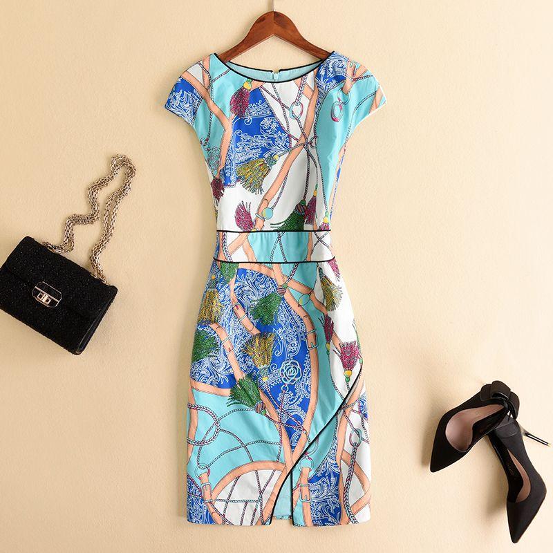 

European Station Slim-Fitting Patchwork Printed Dress Summer Dress Color XL