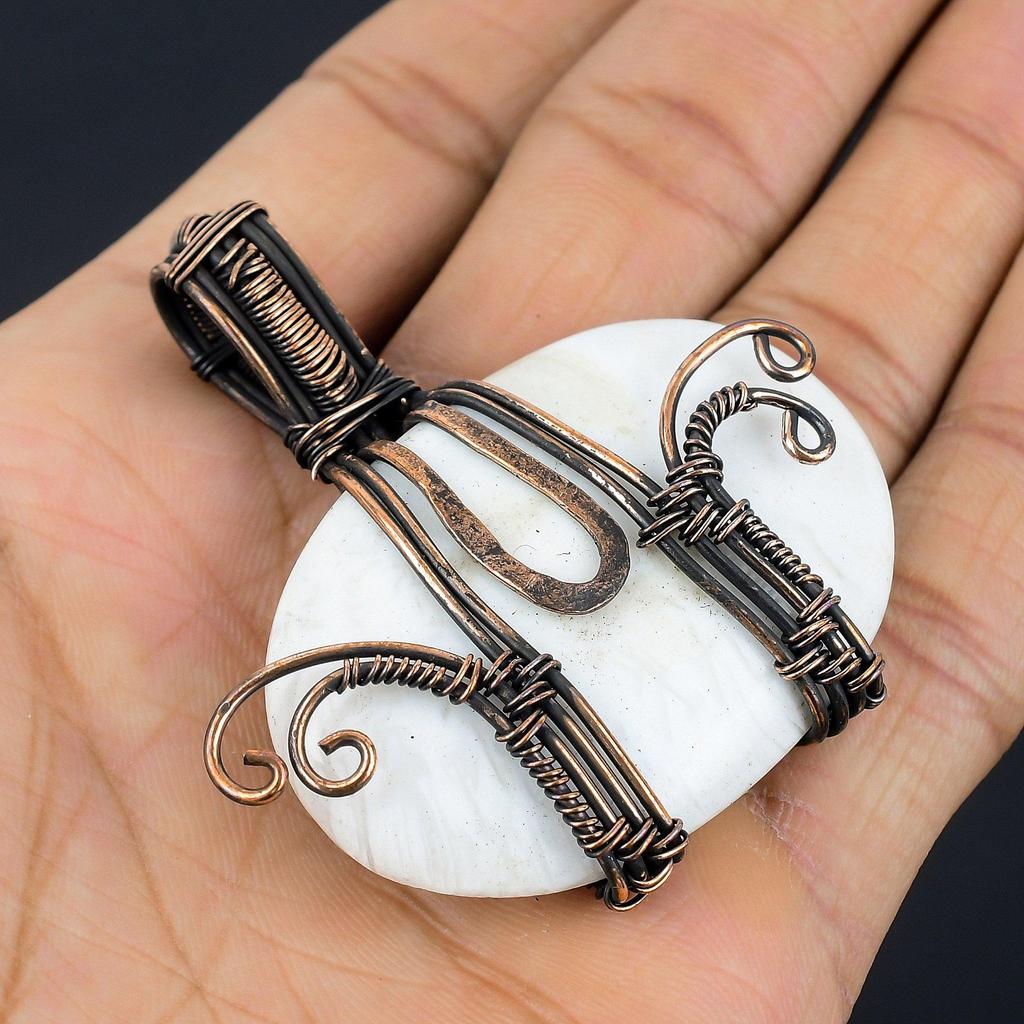 Moonstone 999 Copper Wire Wrapped Pendant, Handmade Gemstone Pendant, Gift For Mom Antique Jewelry
