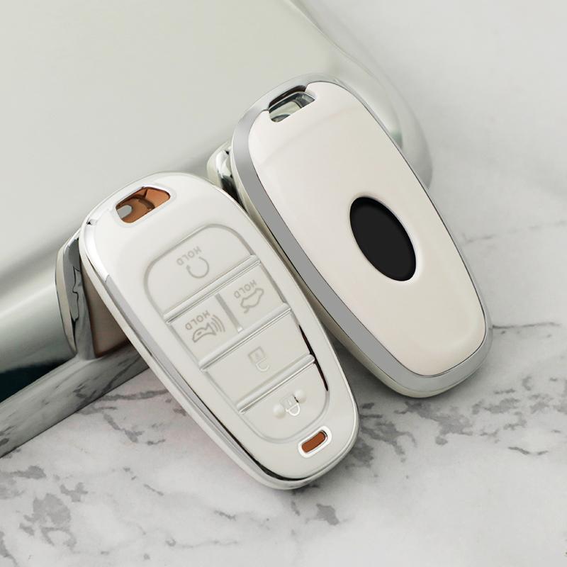 New Silver 6Button Car Key Case Cover for Hyundai Santa Fe Tucson 2022 NEXO NX4 Ioniq 5 Atos Prime Solaris 2021 Auto Accessories