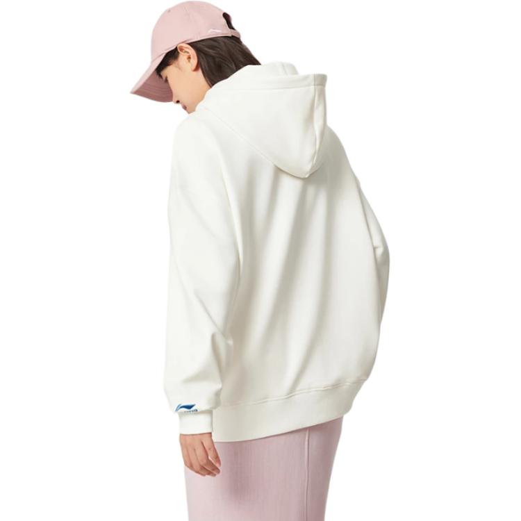 Li Ning Sports Lifestyle Series Simple Fleece Versatile Letter Cartoon Animal Print Drop Shoulder Loose Hoodie Women Hoodies Off-White AWDVC78-1