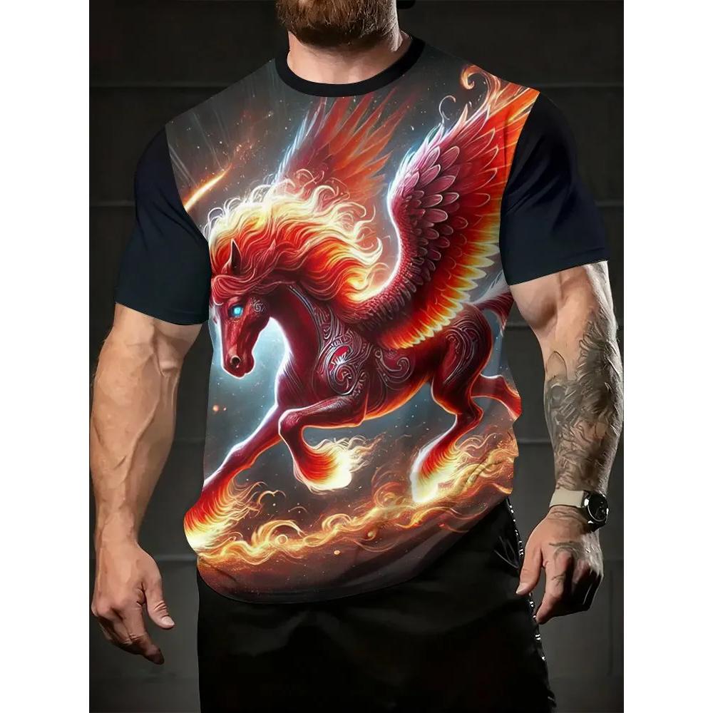 Men's Animal Print Top Fashion Versatile Short-sleeved Casual T-shirt Loose Comfortable T-Shirts Men’s