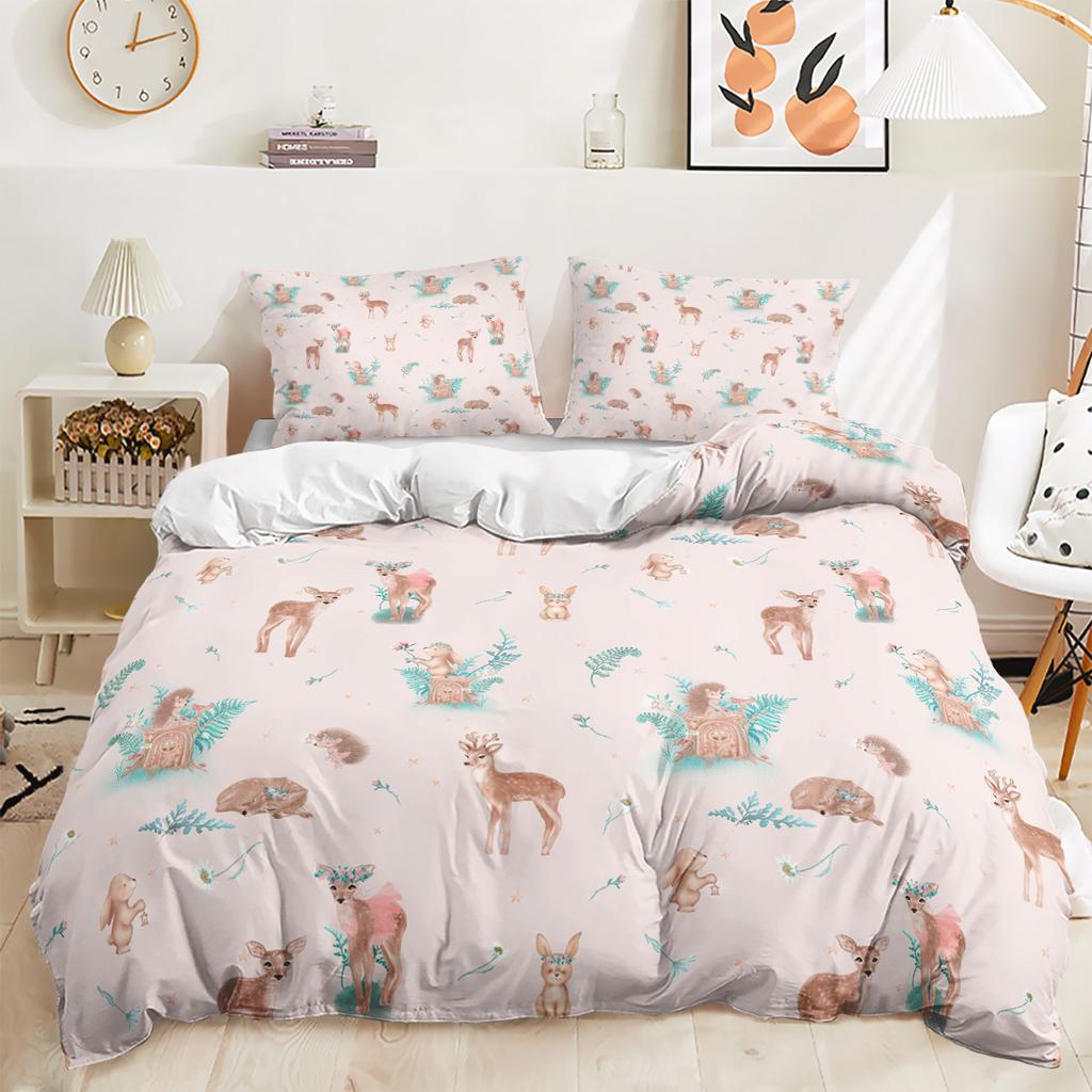 Bed Three-Piece Bunny Cartoon Illustration Quilt Cover 3D Digital Printing Kit