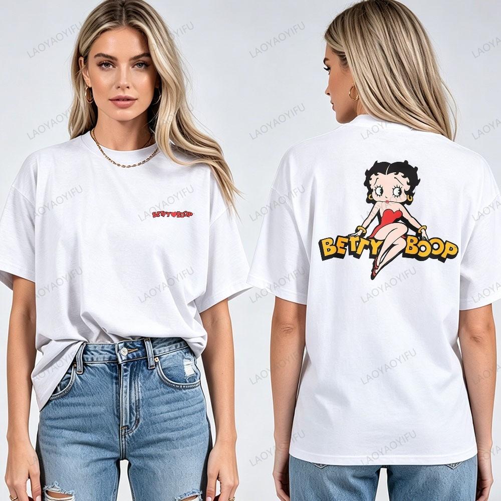 Vintage Animation Betty Boop Pattern T Shirt Men Women Breathable Short Sleeve Tees Hip Hop Style Casual Cotton Streetwear Tops