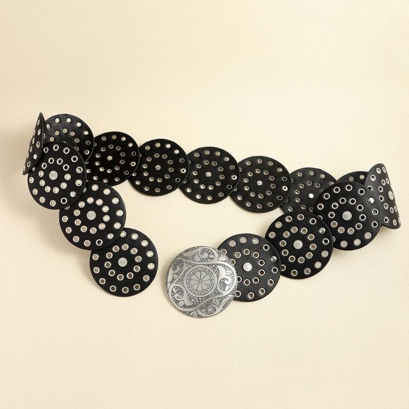 Adult Relief Round Buckle Waist Belt Adjustable Exaggerated Personality Waist Belt for Men Teenagers Coat Dress