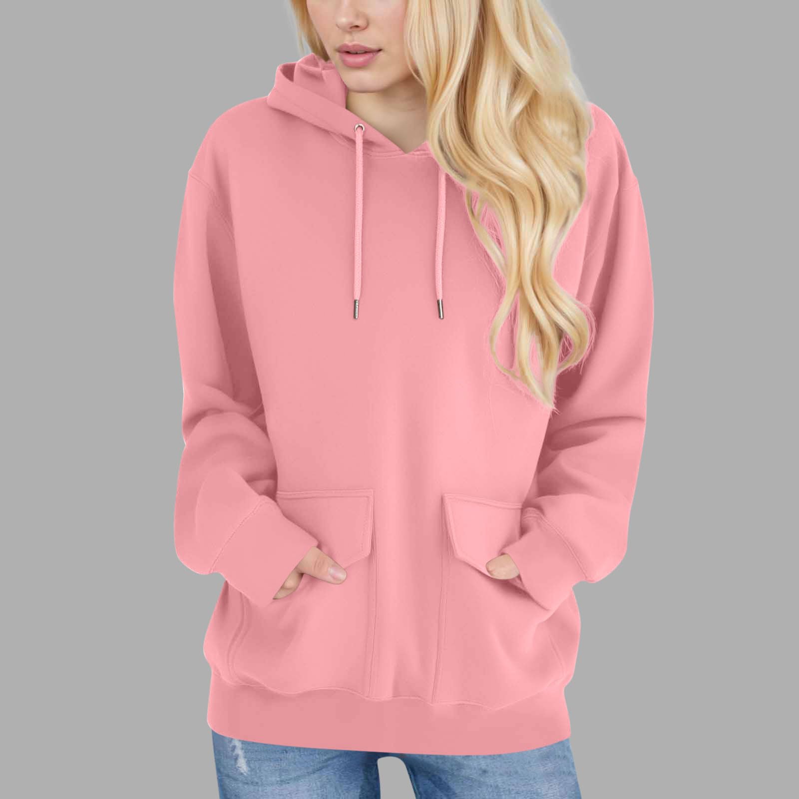 

Ladies Fashion Casual Long Sleeve Round Neck Hoodie Pullover Top With Pockets M