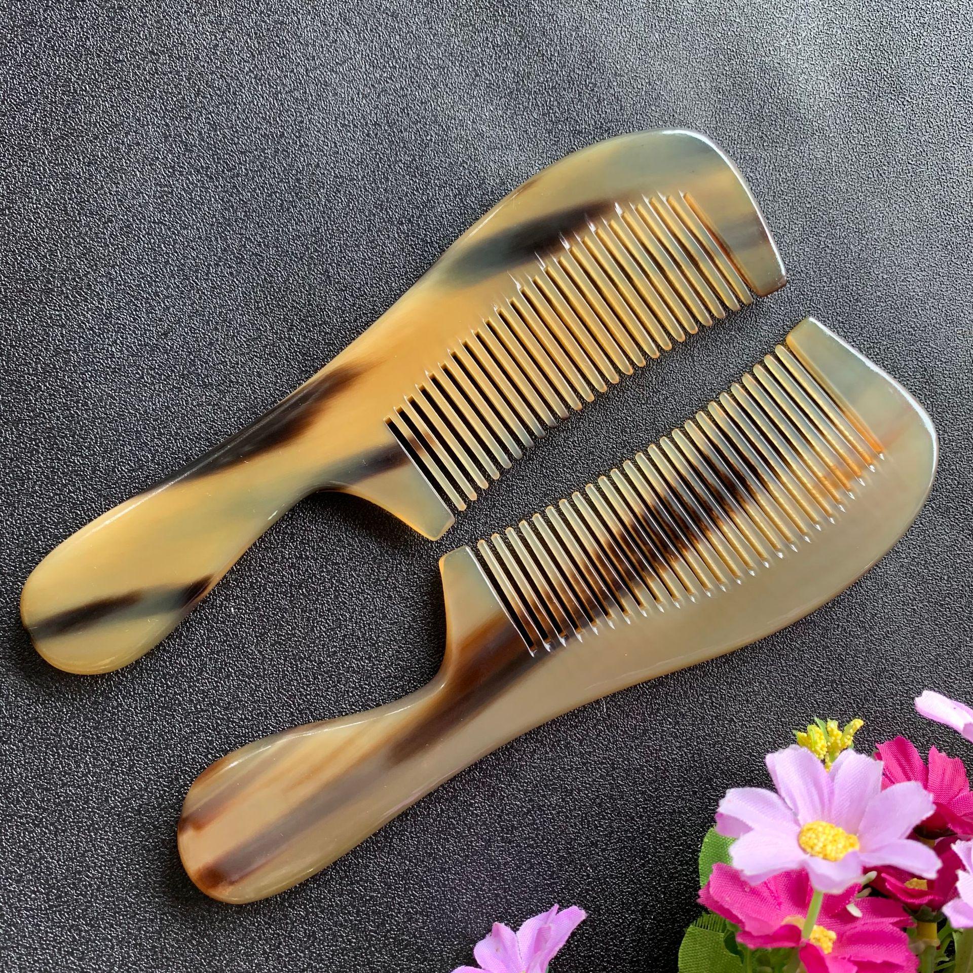 Round Handle Ox Horn Comb - White Yak Horn Massage & Styling Comb