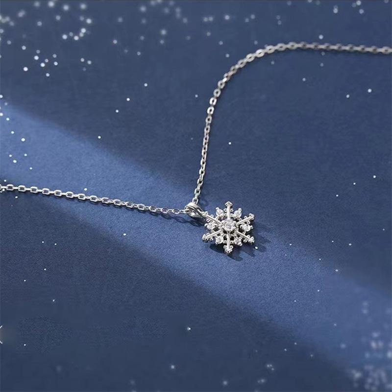 925 Sterling sølv snøfnugg anheng halskjede for kvinner Glitrende kragebenskjede choker bryllupsfest gave