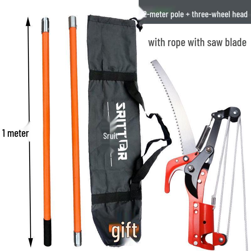 Aluminum Alloy Telescopic Pole and Pruner with High Branch Saw for Tree Pruning.