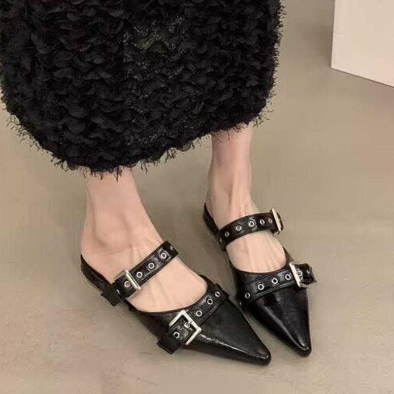 Sexy Pointed Toe Women Mules Slippers Slingback Sandals Designer Summer New Shoes 2025 Woman Flats Trend Dress Buckle Sandalias