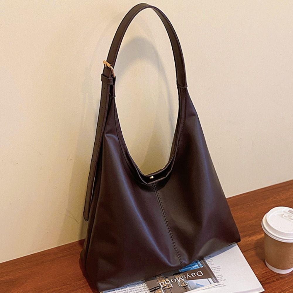 Solid Color Pu Leather Tote Bag Korean Style Women's Underarm Bag Commute Shoulder Bag  Outdoor