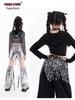Girls' Sparkly Jazz Dance Long-Sleeve Outfit: Fashionable Street Dance T-shirt & Pants Set