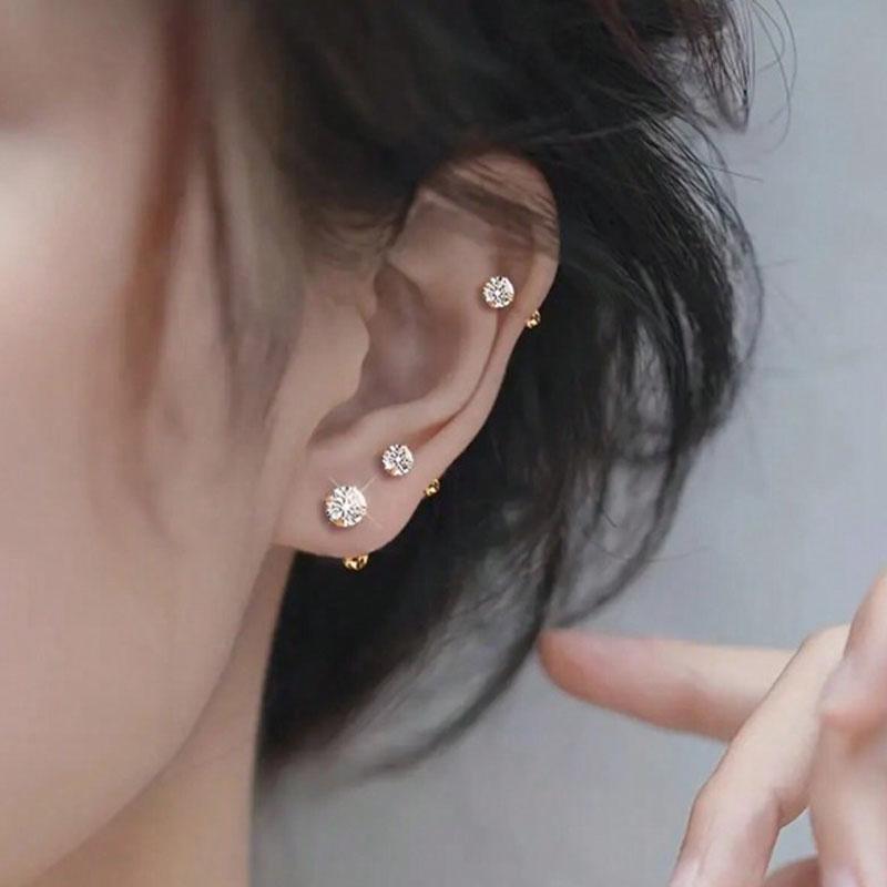 3 Pary Klasycznych Okrągłych Kolczyków Sztyftów z Cyrkoniami dla Kobiet, Stal Nierdzewna Damska Biżuteria do Piercingu Chrząstki, Tragus, Płatka Ucha, Daith