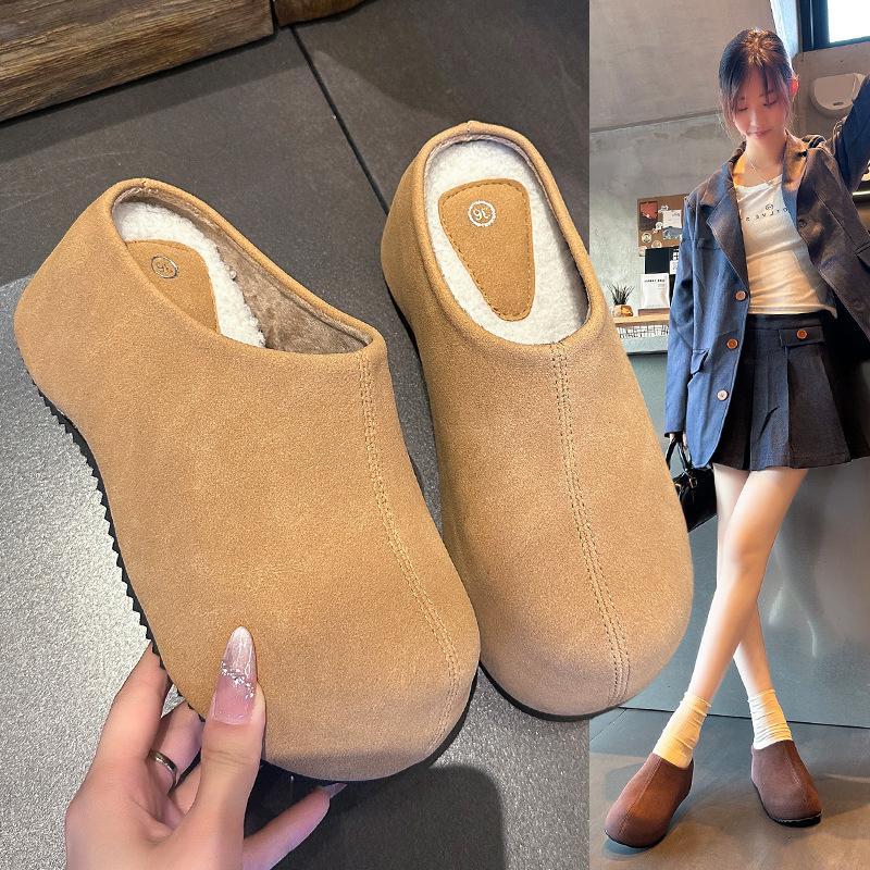 Thick-bottomed Bag Head Mao Mao Slippers Women's Outer Wear 2025 Winter New Lazy Warm Muffin Height Increase Versatile Home Cotton Mop