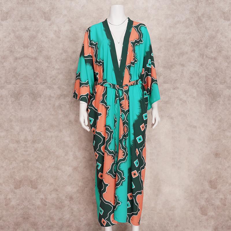 Grün Vintage Bikini Set Vertuschungen Retro Sommer Strand Kimono Kleid Frauen Sommer Beachwear Badeanzug Cover Up A1481